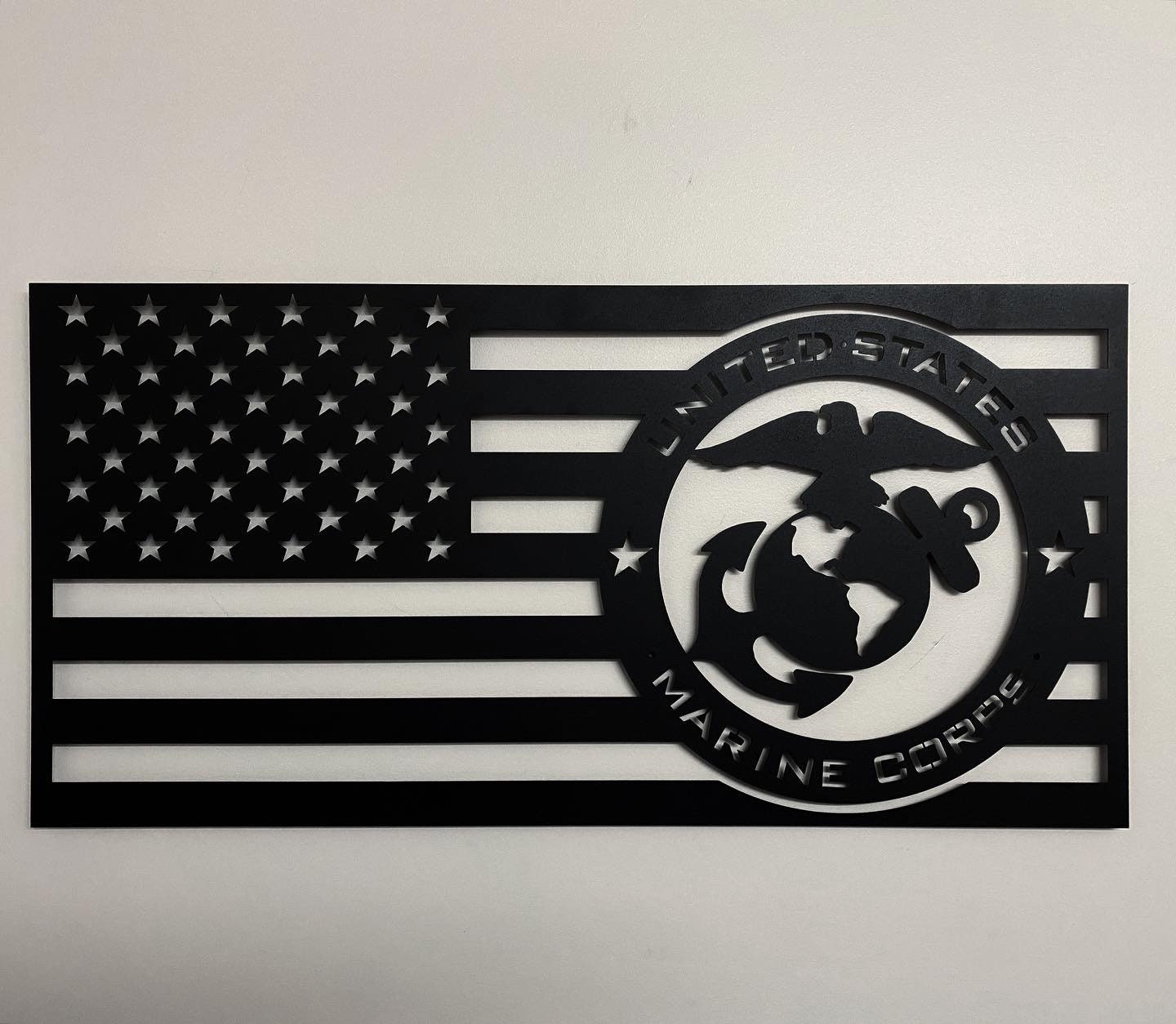 USMC American Flag - Metal American Flag - Metal Wall Art - Marine Corps - Patriotic Wall Art - Indoor/Outdoor Metal Sign [Made in USA] - Prismatic Metal