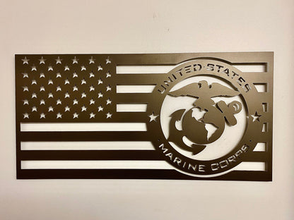 USMC American Flag - Metal American Flag - Metal Wall Art - Marine Corps - Patriotic Wall Art - Indoor/Outdoor Metal Sign [Made in USA] - Prismatic Metal